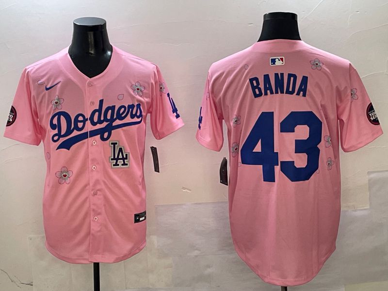 Men Los Angeles Dodgers #43 Banda Pink Sakura Edition 2025 Nike MLB Jersey style 10->los angeles dodgers->MLB Jersey